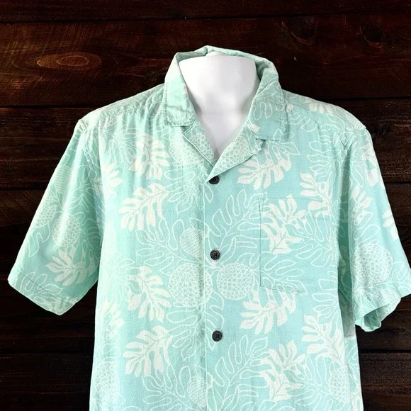 Patagonia Pataloha Shirt Men's Lg Aqua Blue Hawaiian Floral Fern Organic Cotton - Picture 7 of 11